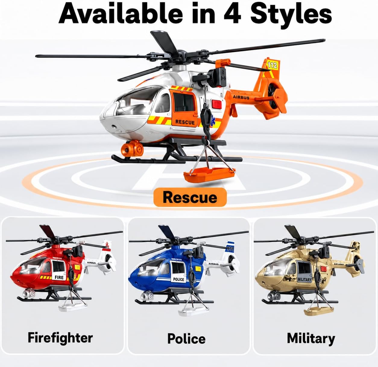Rescue Helicopter Toy for Kids Ages 3+, 13 Inch Emergency Chopper with Lights, Sounds, Spinning Propeller, Winch Hook and Rescue Basket, Birthday Gift for Boys and Girls