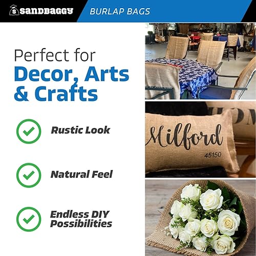 Miniatura 8 de Sandbaggy Bolsas de arena de arpillera - Tamaño 14" x 26" - Capacidad de peso de 50 lb - Para inundaciones, barrera de agua de inundación, tienda de