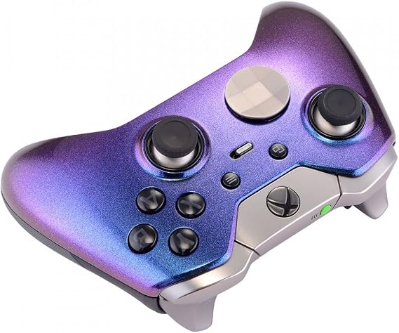 eXtremeRate Custom Design Unique Chameleon Purple Blue Top Shell Front Housing Replacement Faceplate for Xbox One Elite Controller 1698 with Thumbstick Accent Rings- Controller NOT Included