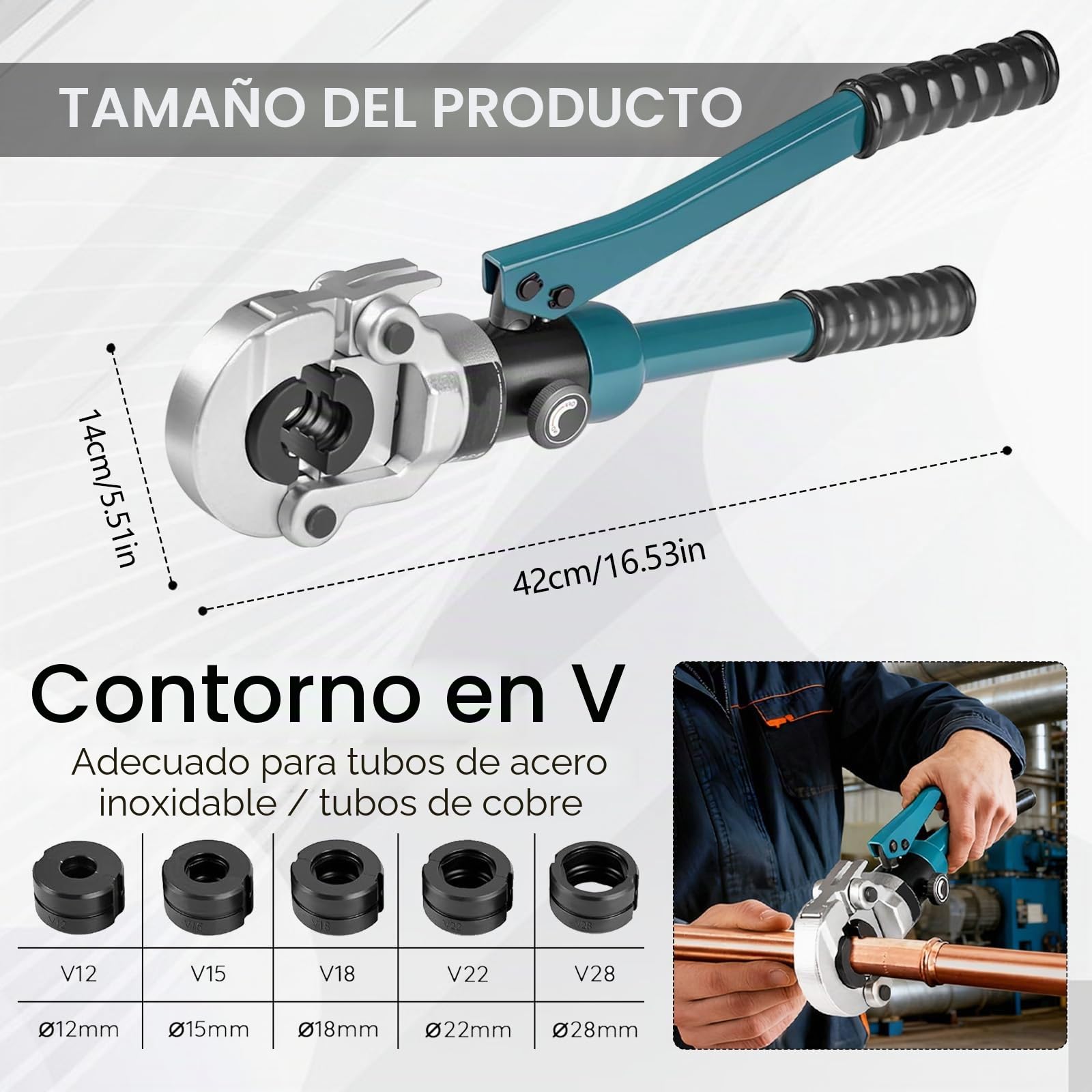 Alicates Prensado Para Tubos Cobre, Tubos Compuestos Tubos Cobre Alicates Prensado Manuales Con Contorno En V Y Contorno En Th V12 V15 V18 V22 V28 Y Th16 Th20 Th26 Y Th32 Herramienta Profesional