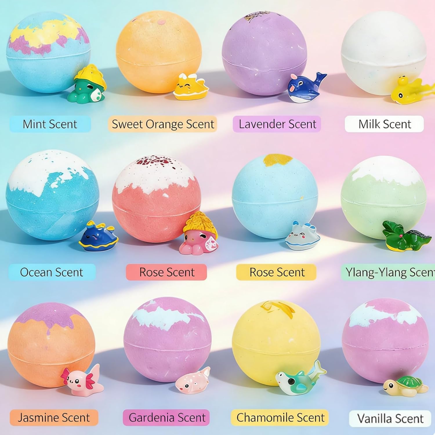 Natural Bath Bombs for Kids, Bath Bomb with Surprise Inside, 12-Pack Surprise Bath Bombs for Kids, Ocean Theme Bathes Fizzies Natural Sea Salt Color Changing Spa Bathing Balls (C 1 Set (12pc))