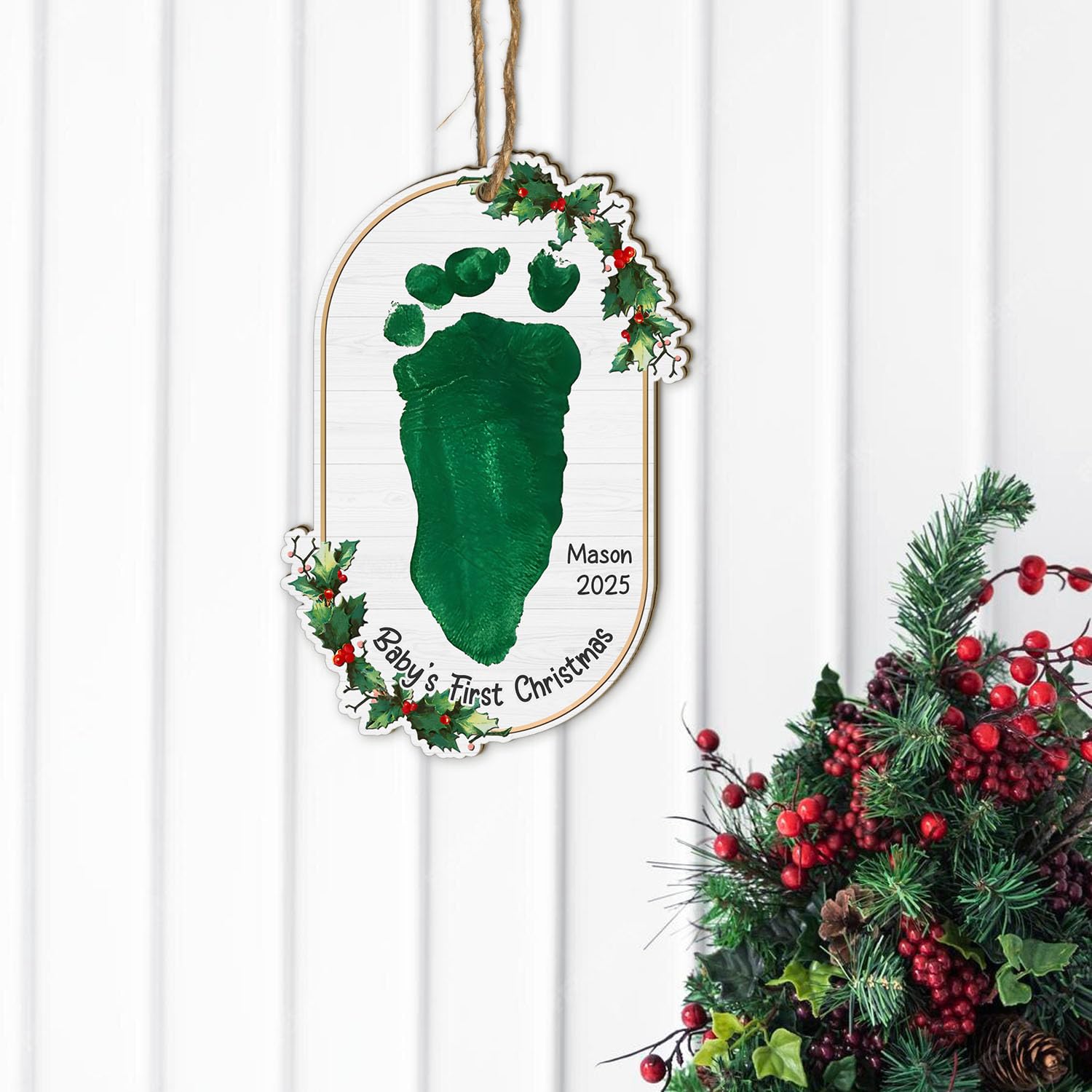 Baby's First Christmas DIY Footprint Hanging Ornaments for Tree, My First Holiday Milestone Signs, Baby Christmas Craft, Christmas Keepsake for Newborn, Best New Mom Gift Daddy Mommy (Oval)
