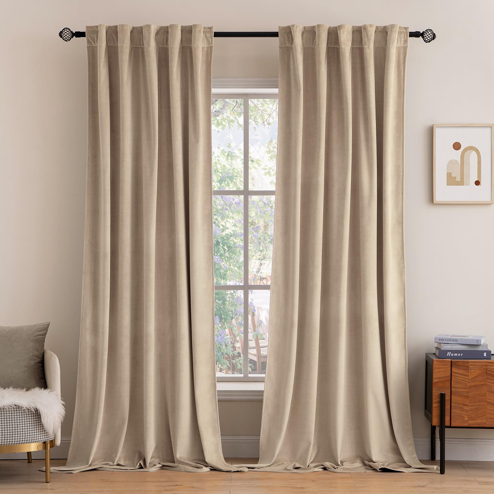 Photo 1 of MIULEE Velvet Curtains 63 inch Length 2 Panels - Luxury Blackout Curtains for Bedroom Living Room Thermal Insulated Super Soft Window Drapes Rod Pocket & Back Tab, Camel Beige, W52 x L63 inches