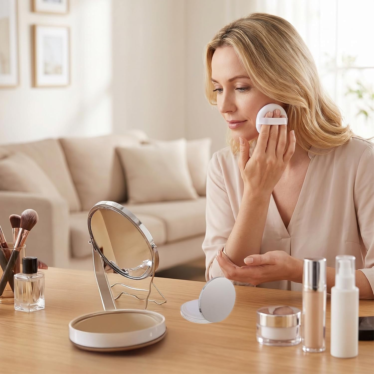 2 Pcs Loose Powder Containers with Puff Plastic Empty Travel Compact Case Cosmetic Jar Refillable Powders Box No Leak Powder Holder with Mirror for Face Reusable Mini Powders Compact