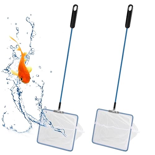 Mogoko Fish Net Aquarium, Small Fish Tank Net with Long Plastic Handle, Square net with Fine Mesh for Tank Cleaning