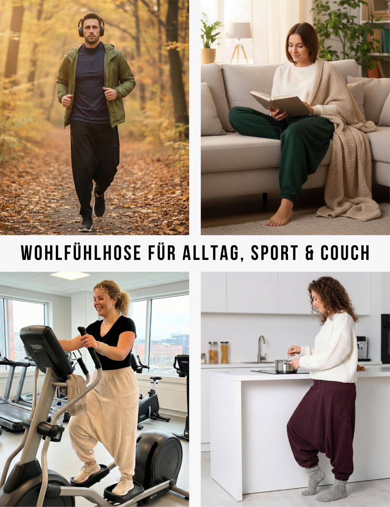 PANASIAM Haremshose Damen & Herren - Aladinhose Unisex - warme Yogahose | Pumphose mit hohem Baumwollanteil, tiefer Schritt, elastischer Bund, weicher Jogginghosen-Stoff, Winterhose für kühle Tage