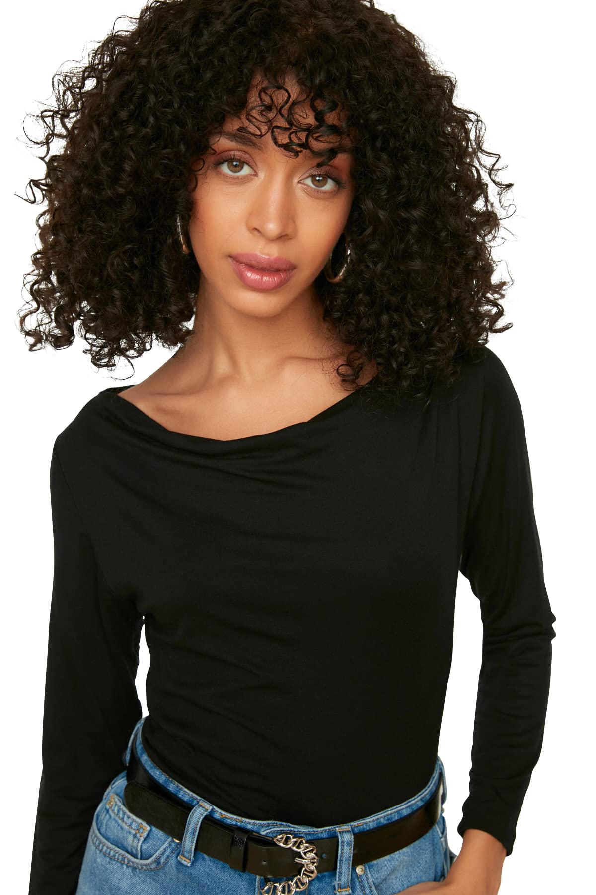 Trendyol Women Slim fit Basic Crew Neck Knitted Blouse Schwarz