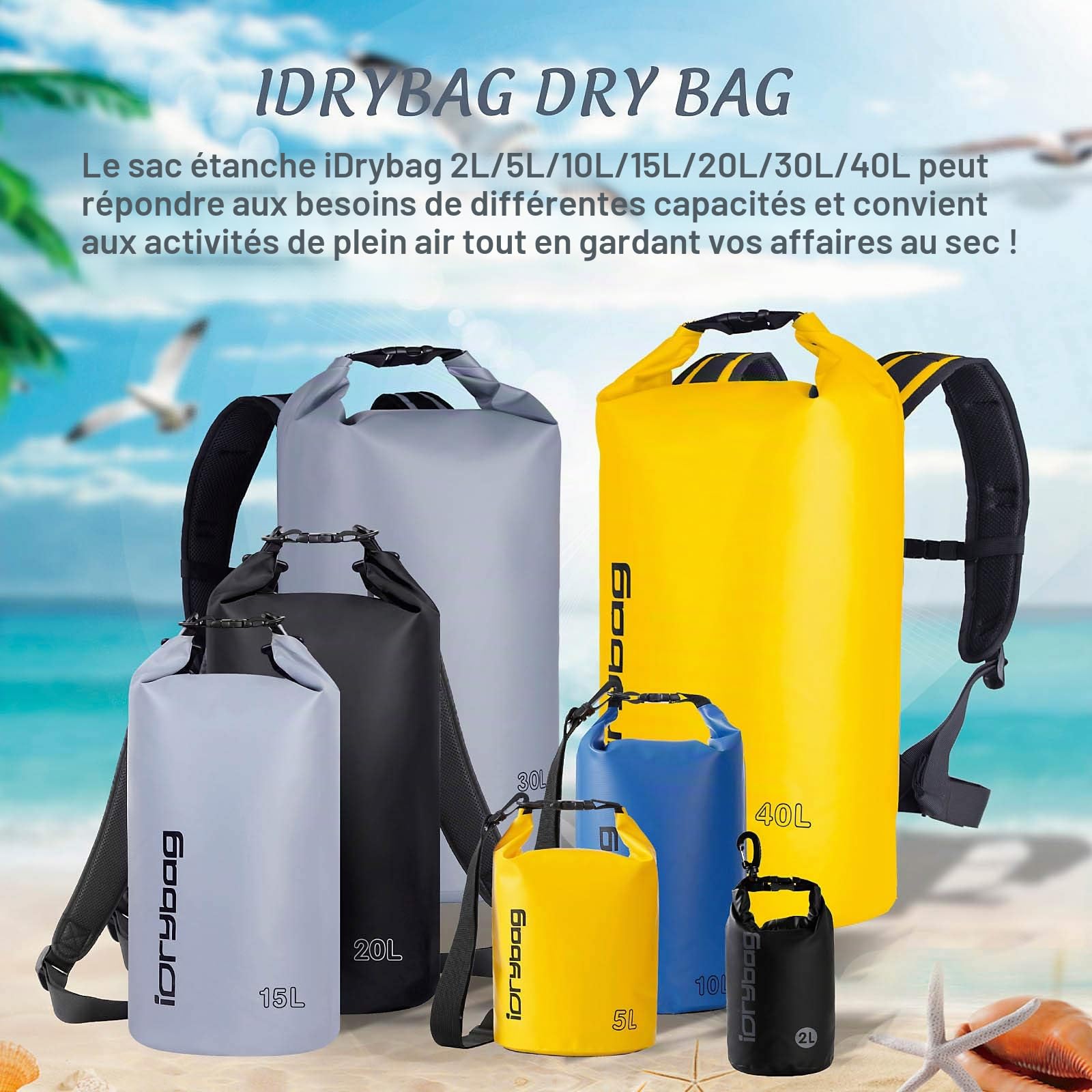 IDRYBAG Dry Bags for Kayaking Waterproof 2L/5L/10L/15L/20L, Small Dry Bag Waterproof Floating, Dry Sack Waterproof Bag for Paddleboarding Travel