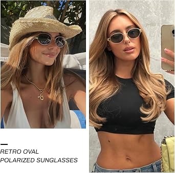 JiSoo Gold Polarised Sunglasses Womens - Retro Oval Sunglasses Vintage 90s Sun Glass Women