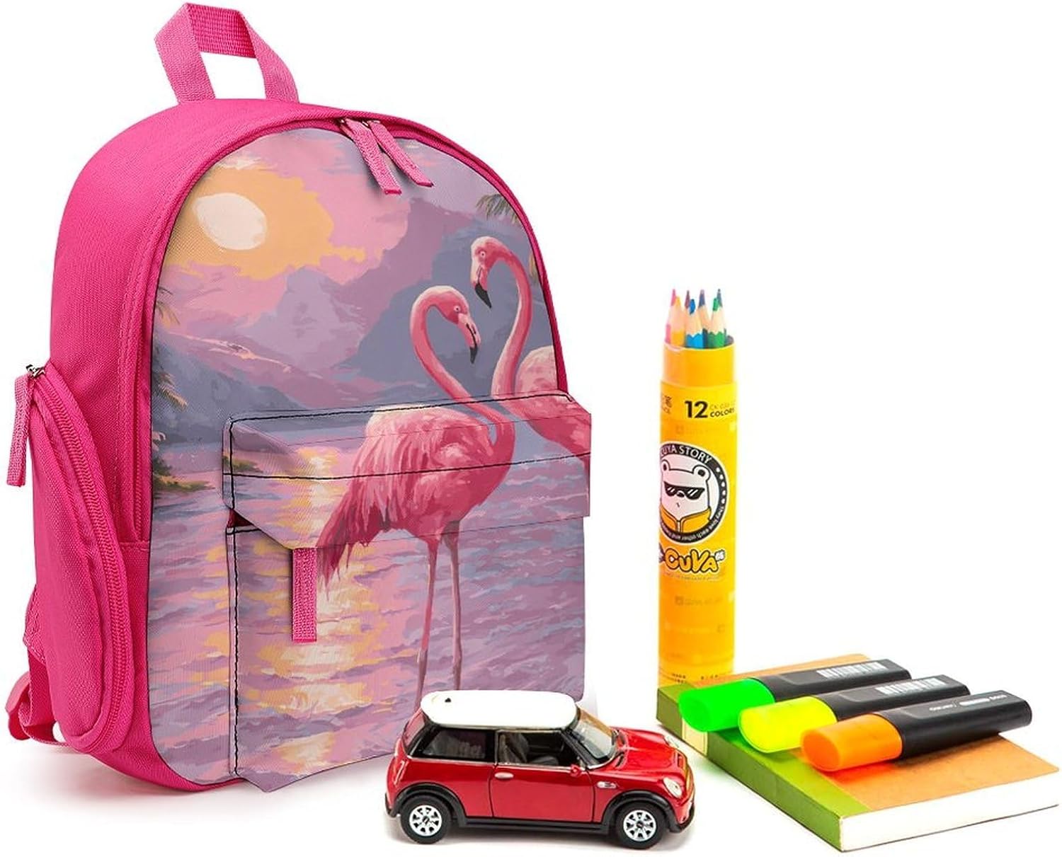 Flamingos Island Palms Trees Sunset Mini Travel Laptop Backpack Lightweight Hiking Business Shoulder Bag Gift for Men Women image 3