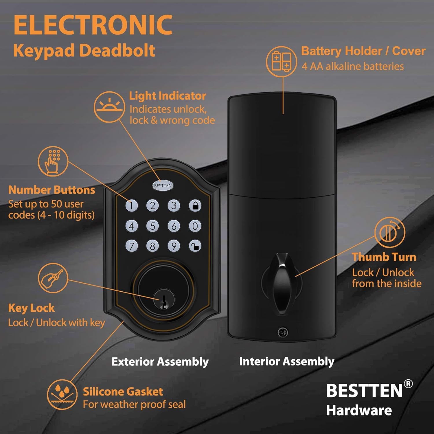 Up To 50% OFF BESTTEN Classic Electronic Deadbolt, Keyless Entry Keypad Lock, Supports up to 50 User Codes and One-Time Code, High Security Design, Programmable Motorized Locking, Oil Rubbed Bronze