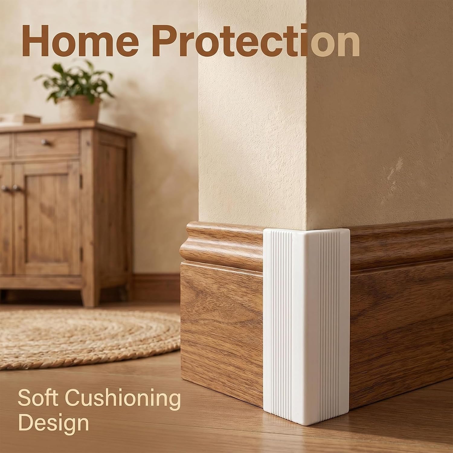 Baseboard Corners Blocks, 6Pcs Self Adhesive Rubber Safety Corner Cushion for Wall Baseboard Corners and Furniture Cabinet Edges (6, White)