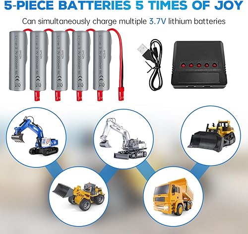 Miniatura 2 de 5PCS 3.7V 2000mAh 15C JST-2P Plug Lipo batería con cargador 5 en 1 para HJ819 DE819 RC barco Huina 1337 1338 1516 1517 1552 1554 1558 RC vehículo de