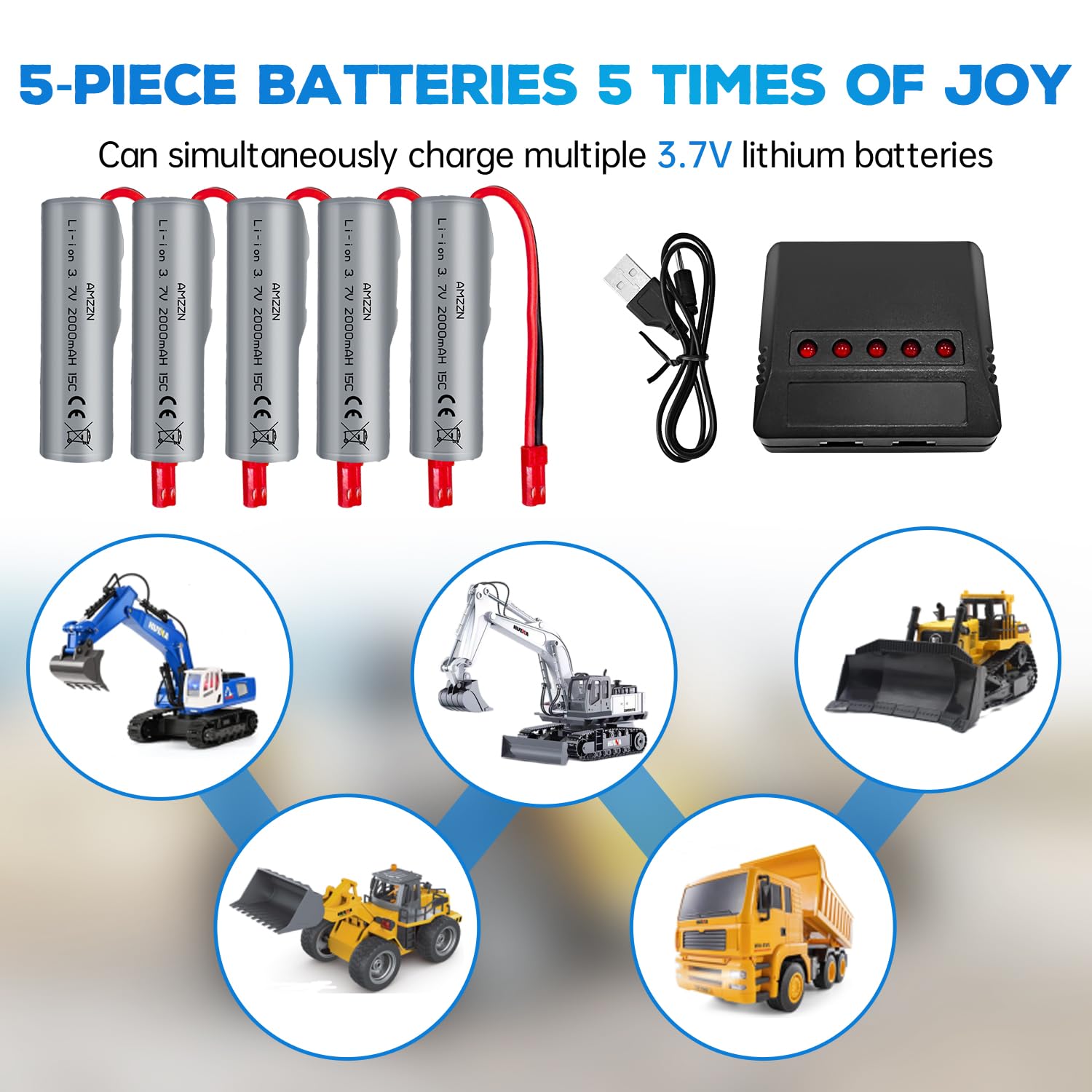 ZYGY 5PCS 3.7V 3000mAh Batterie Li avec Prise JST et Chargeur 5 en 1 pour HJ819 DE819 Bateau RC Huina 1337 1338 1516 1517 1552 1554 1558 RC Véhicule d 'ingénierie Voiture de Drift Camions ZYGY 5PCS 3.7V 3000mAh Batterie Li avec Prise JST et Chargeur 5 en 1 pour HJ819 DE819 Bateau RC Huina 1337 1338 1516 1517 1552 1554 1558 RC Véhicule d 'ingénierie Voiture de Drift Camions
