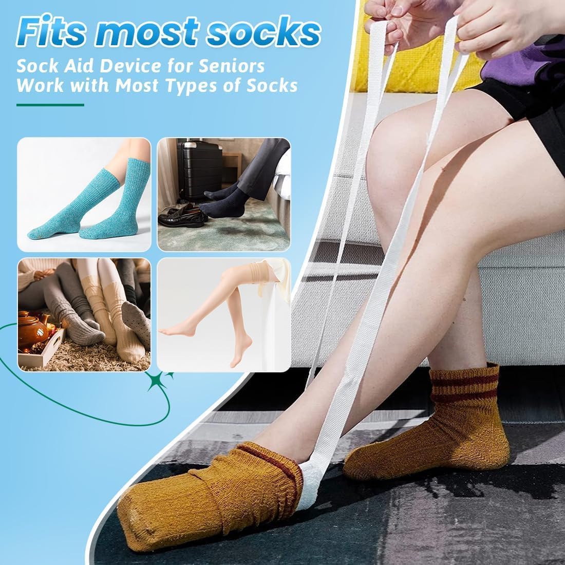 Sock Aid - Sock Aids for Putting On Socks - Sock Aid Device for Putting Socks Easy On and Off for Seniors, Disabled, Pregnant - Sock Helper Aide Tool - Sock Assistant Device (Blue)