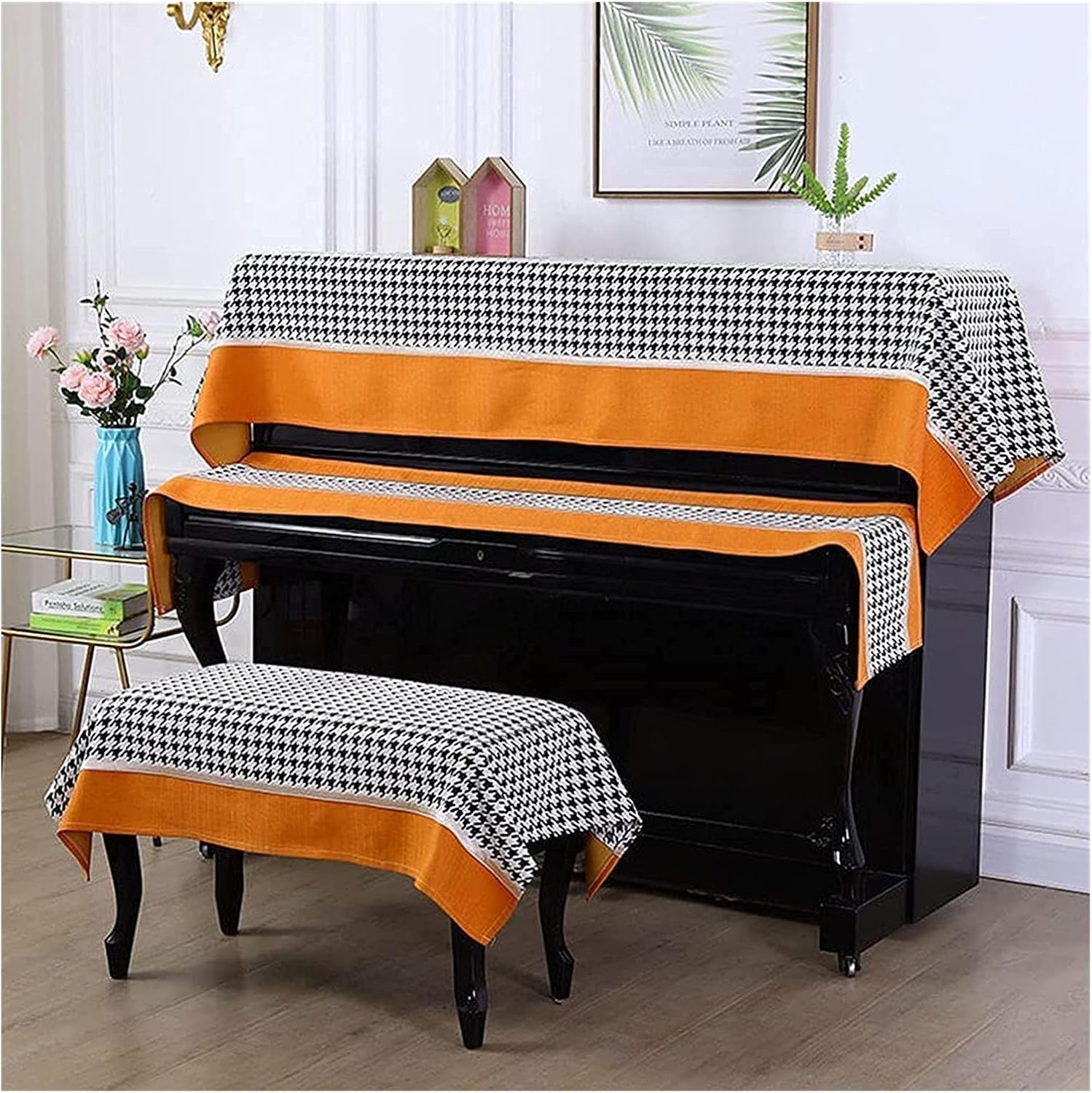 Upright Piano Cover Set Fashion Dustproofing Cover Piano Cover Upright Top Cover Keyboard Cover Chair Cover Set, Fashionable Thick Electronic Piano Cover Dust(Orange-Single Chair Cover