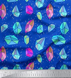 Soimoi Poly Georgette Blue Fabric - by The Yard - 42 Inch Wide - Crystal Stone Geometric Print Fabric - Elegant and Luxurious Designs for Stylish Home Decor Printed Fabric