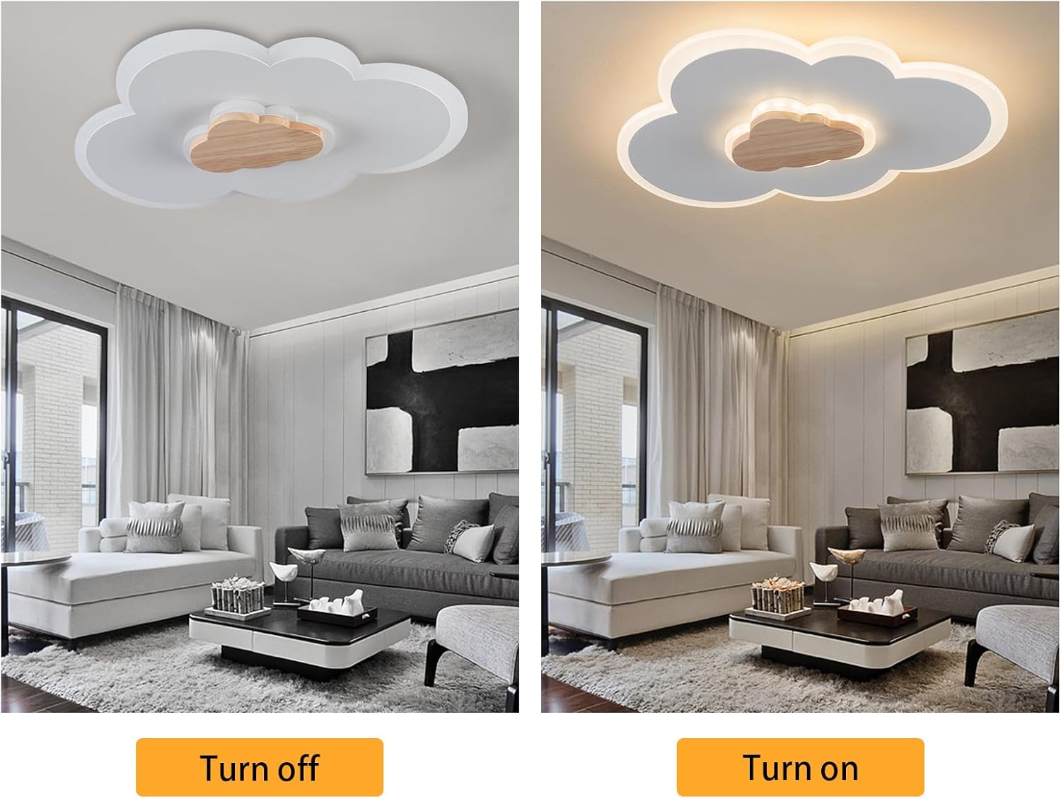 Modern Dimmable Acrylic LED Lights with Remote Creative Cartoon Cloud Shape Ceiling Light Flush Mount Ceiling Lighting Fixture for Boy Girl Room Bedroom Living Room, 3000K-6500K