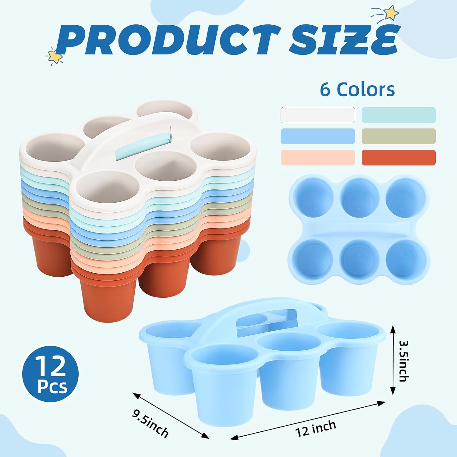 12 Pcs Classroom Caddy Bulk - Plastic 6 Compartments Table Storage Caddy with Handle for School Pencil, Crafts Marker, Crayon Art, Drink Cup Delivery