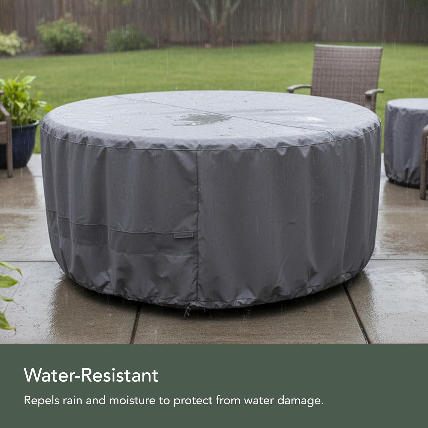 Covermates Elite Outdoor Round Dining Table Cover – All-Weather Water-Resistant Polyester, Mesh Ventilation, Adjustable Drawcord & Buckle Straps for Patio Furniture, Round 72DIAMETER x 30H, Charcoal