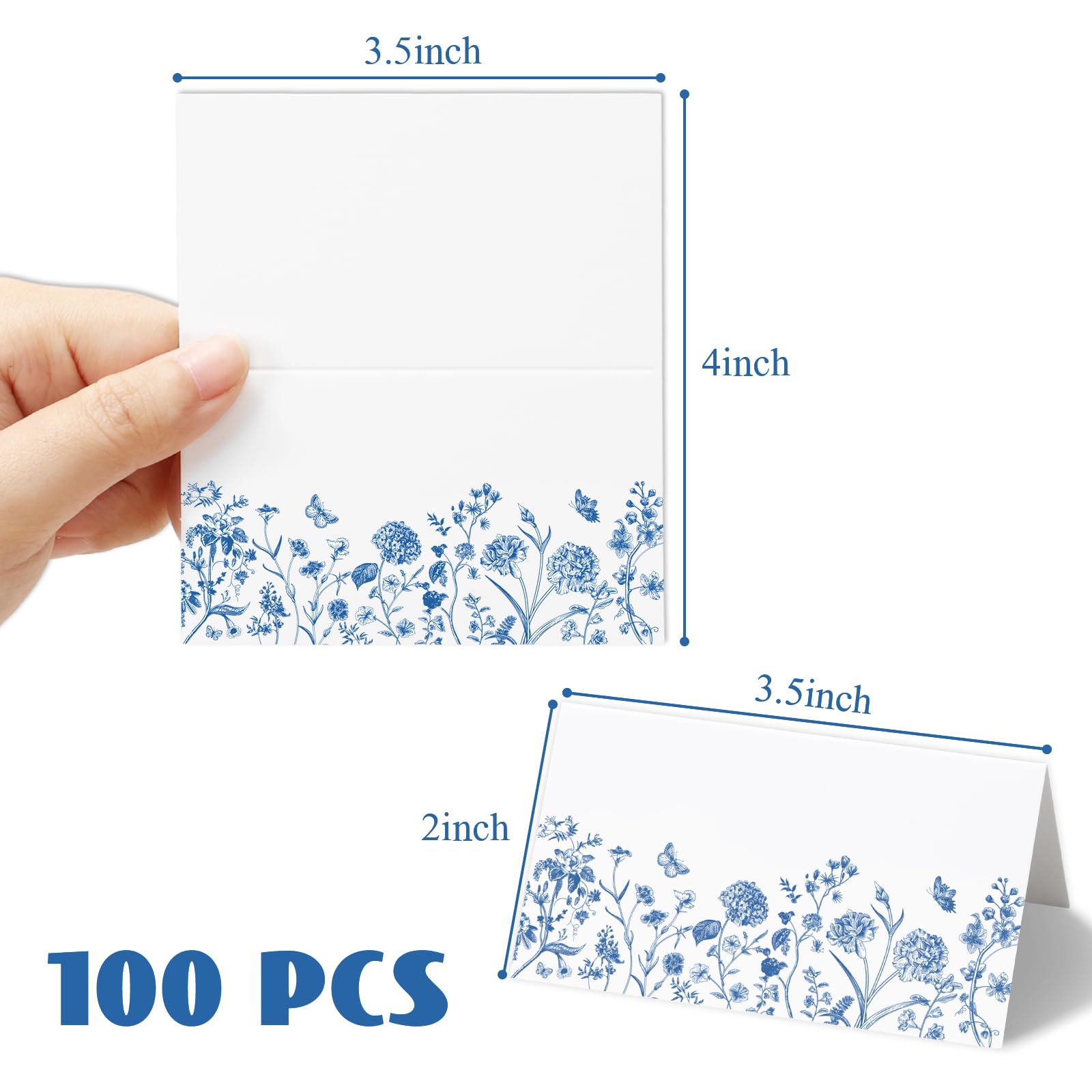 Whaline Tischkarten mit Blumenmuster, 8,9 x 5,1 cm, Chinoiserie, Zeltkarten, Sitzkarten, Namensschild, blanko, Tischnamensschilder für Feiertage, Buffet, Party, Tischdekoration, 100 Stück