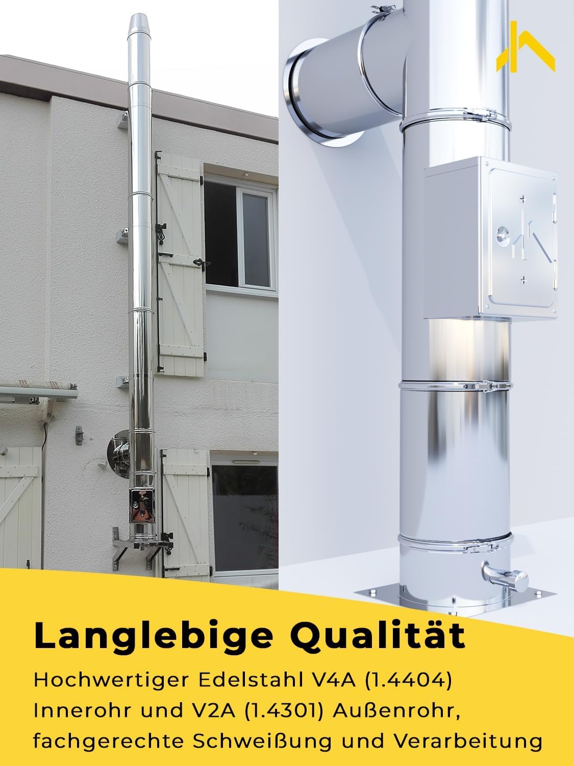 Edelstahl Schornsteinverlängerung - Doppelwandiges Schornsteinrohr in allen Längen und Durchmessern (Ø 150mm, 1000mm)