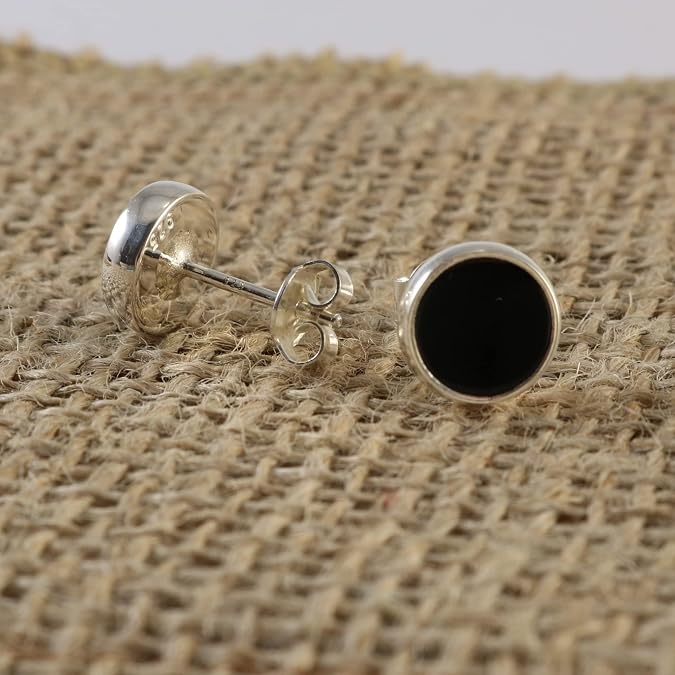 Sterling Silver 925 Round Gemstone Handmade Stud Earrings for Women & Men