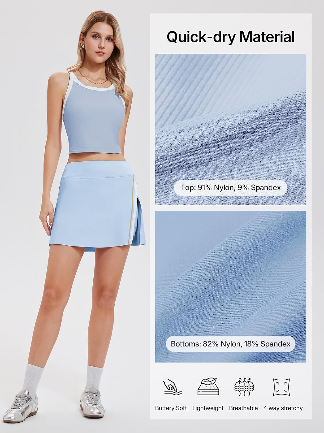Women’s 2 Piece Tennis Skirt Set Athletic Side Slit Skort with 4 Pockets & Padded Racerback Crop Top for Pickleball Golf