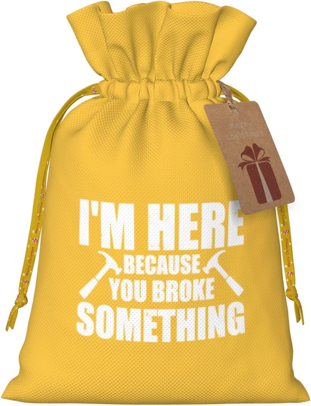 I'm Here Because You Broke Something Funny Handyman Christmas Gift Bags, Santa Wrapping Bags, With Drawstring And Tags Reusable, Xmas Presents Bag, Holiday Party Favors, Birthday & Christmas Gift