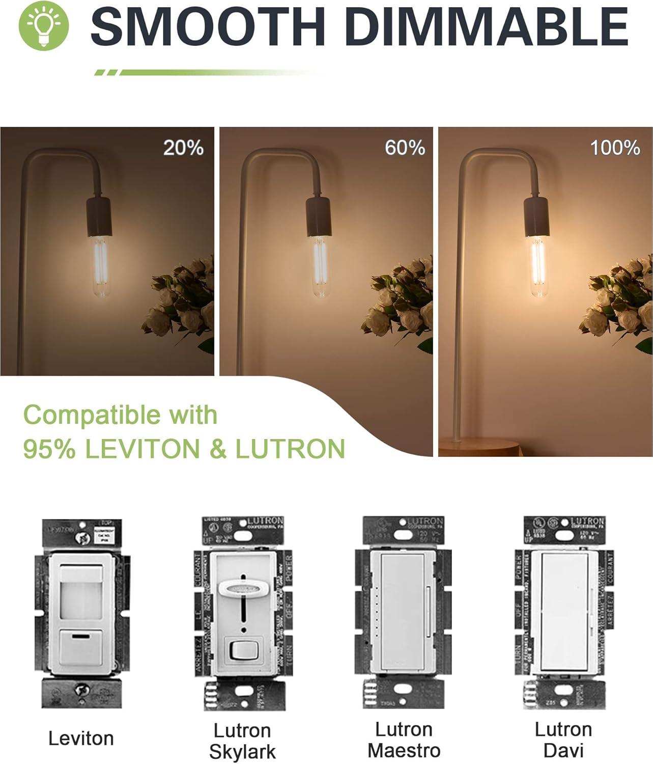 T10 LED Bulb 25W Equivalent, 2700K Warm White, 2 Watts E26 Base Dimmable Tube LED Bulb, 200LM LED Chandelier Bulb, 2W T30 Tubular Light Bulbs, 4 Pack