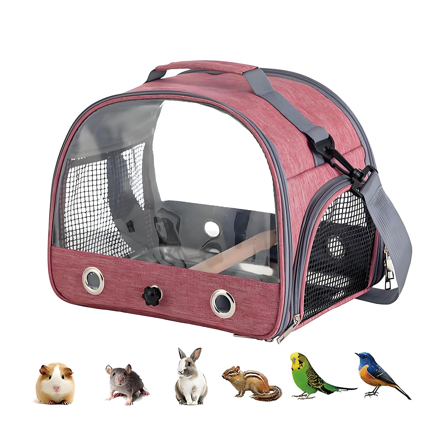 Jaula De Viaje para Pájaros con Percha Y Bandeja, Bolsa De Transporte para Pájaros, Transportador Portátil para, Bolsa De Viaje para Loros, para Periquitos y Loros Pequeños, Rosa