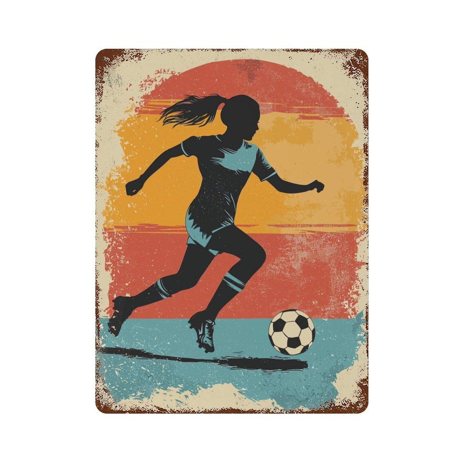 Soccer Player Silhouette 15.7"x11.8" Vintage Rust Metal Sign, Shabby Chic Decor for Garage, Bar And Workshop Decor