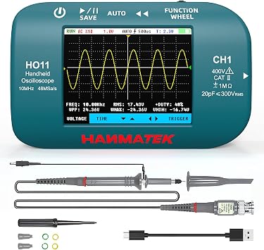 HANMATEK HO11 Handheld Digital Oscilloscope - 10MHz Bandwidth, 48MSa/s High-Precision Sampling, 2.8" TFT Display, USB Rechargeable, Advanced Trigger System, Portable for Fieldwork