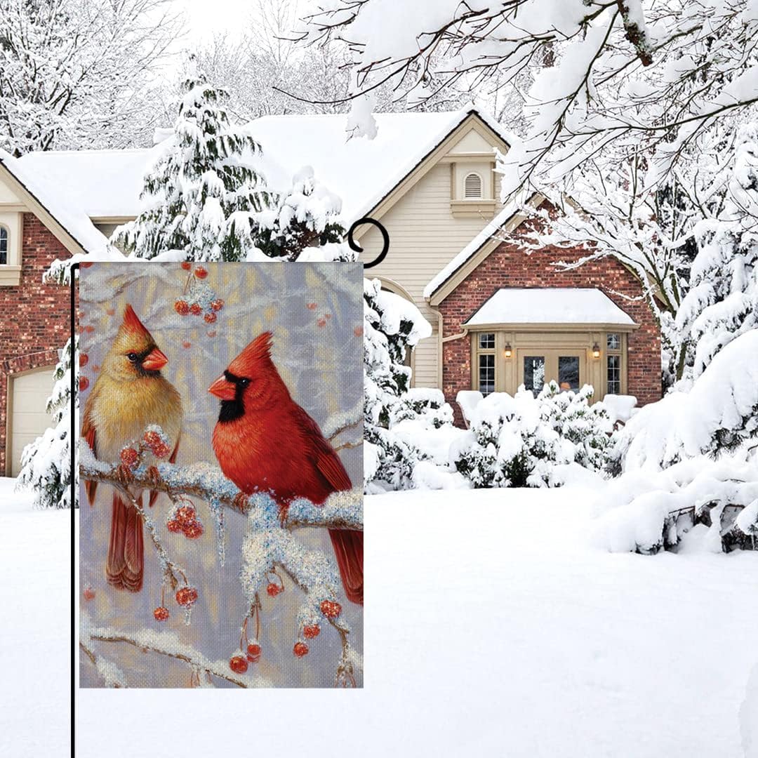 Cardinal Pine Twigs Berry Winter Garden Flag 12x18 Inch Double Sided,Snowflakes Trees Christams Farmhouse Small Burlap Seasonal Holiday Yard Outdoor Decor Bird6 - Image 3