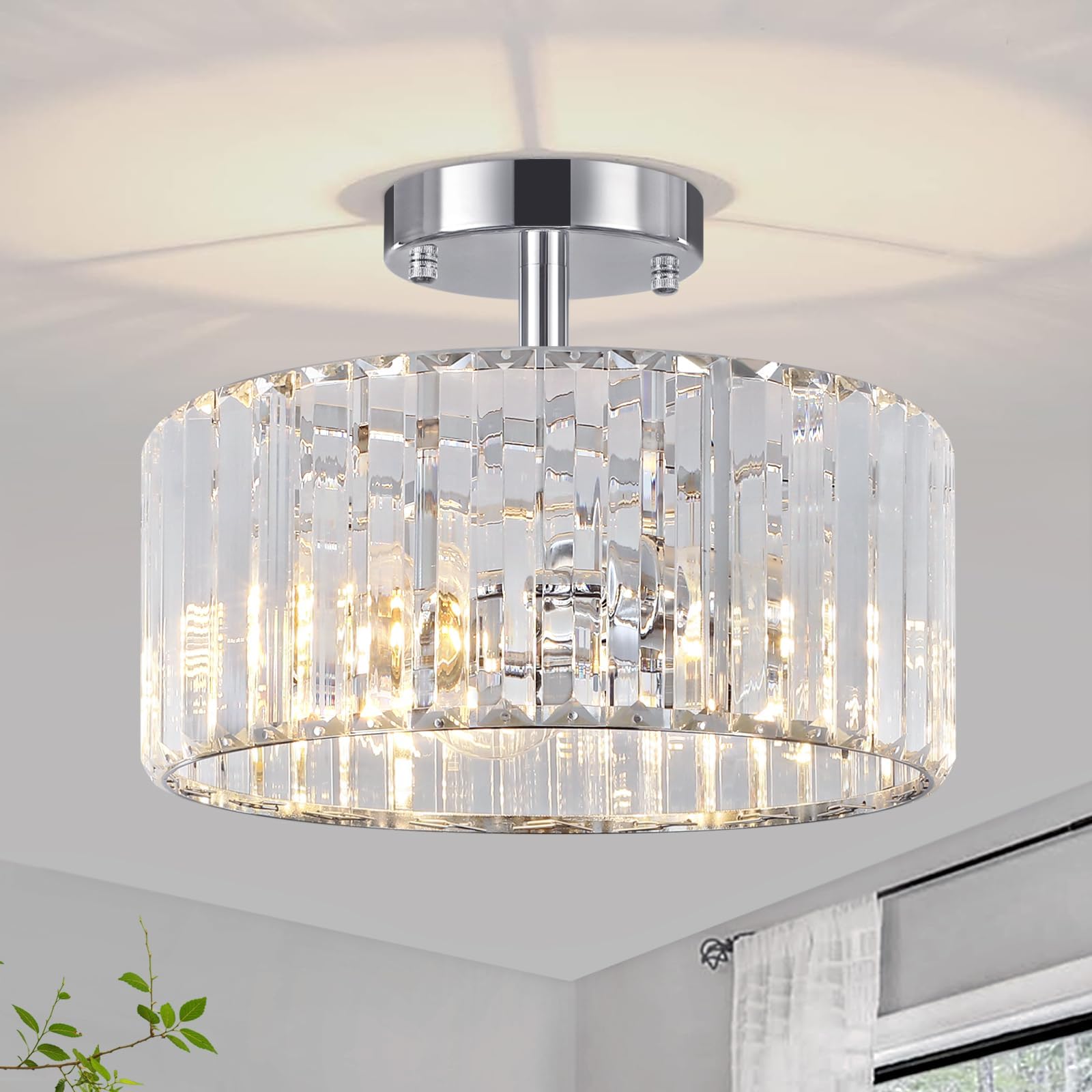 3-Light Chrome Crystal Ceiling Light