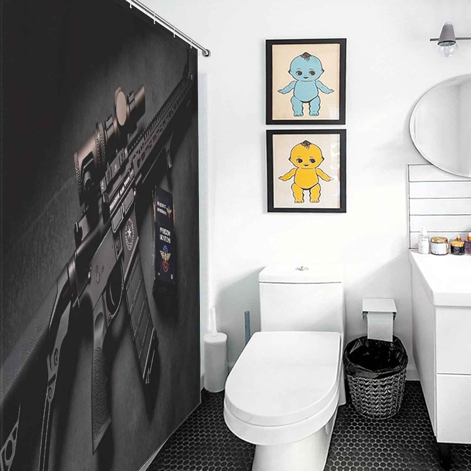 Handgun Shower Curtain, HD Print Waterproof Fabric Bath Curtain for Modern Bathroom Decor, Washable Cloth with 12 Hooks, 70 x 71 Inch image 5