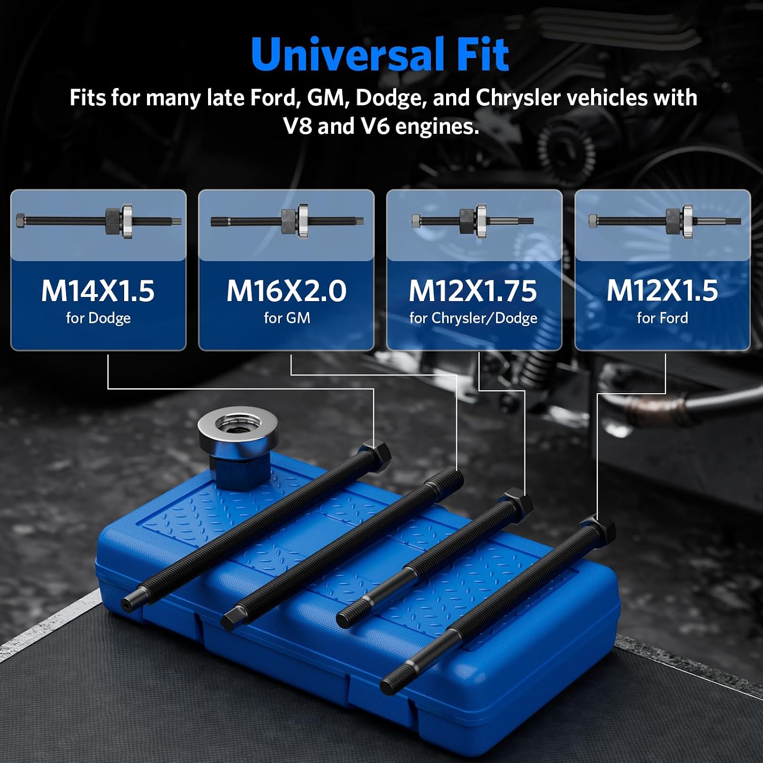 HTOMT 5Pcs Long Reach Harmonic Balancer Installer Kit for Ford GM/Dodge/Chrysler/More Vehicles with V8/V6 Engines Long Installers with Long Forcing Fasteners Install Balancer Pulleys Install Tool