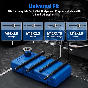 HTOMT 5Pcs Long Reach Harmonic Balancer Installer Kit for Ford GM/Dodge/Chrysler/More Vehicles with V8/V6 Engines Long Installers with Long Forcing Fasteners Install Balancer Pulleys Install Tool