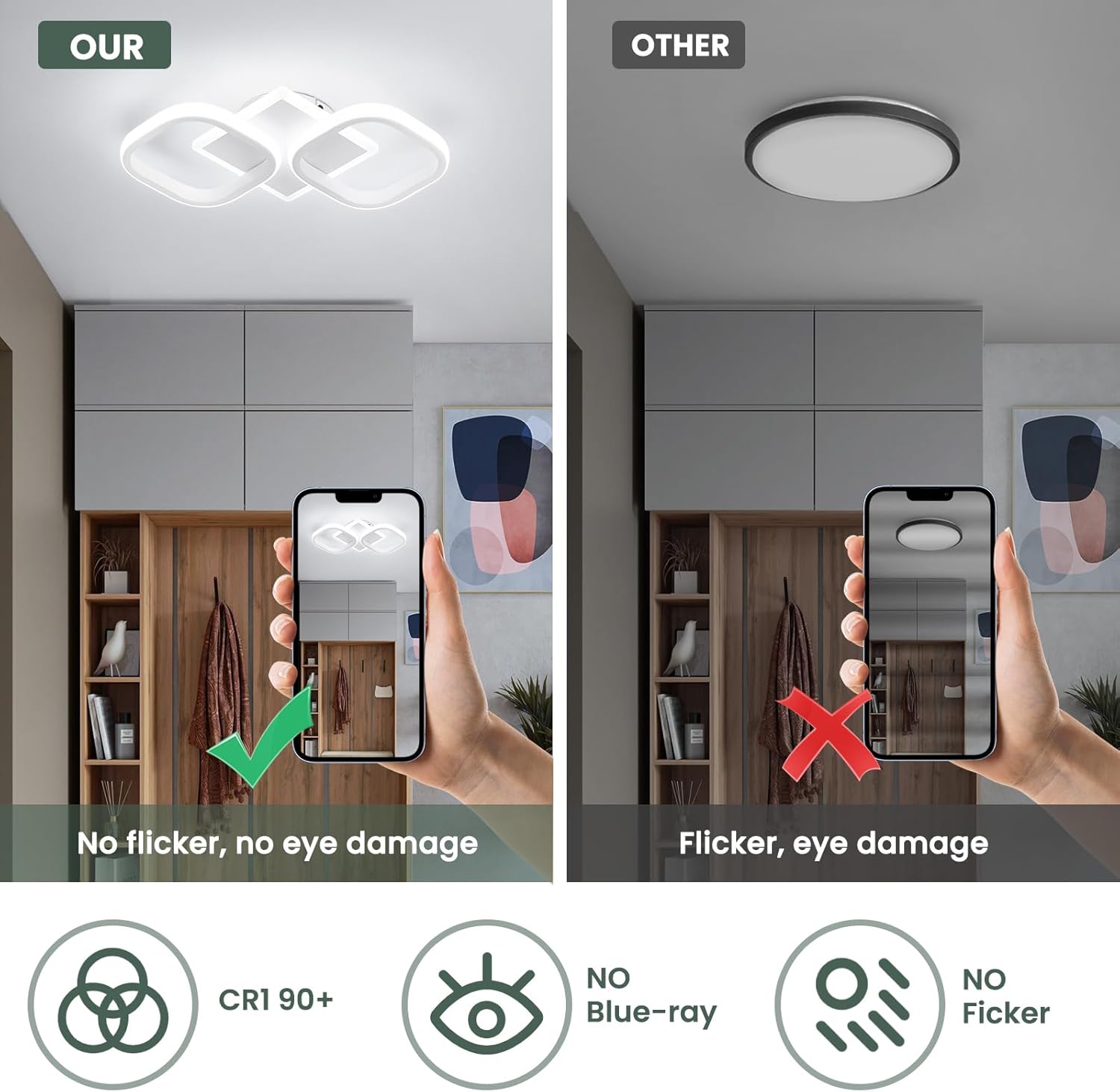 ElDISUNY Modern Ceiling Lights LED 30w White Elegant Square Lamp LED Ceiling Lights Fixture for Indoor Home Hallway Office Kitchen Living Room Bedroom Dining Room -30w Cool White Light 6000K