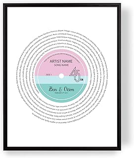 [SF Customizables] Any Song Lyrics Personalized Print Custom Vinyl Record Label Wedding First Dance Anniversary Gift for Him Her Couple [Framed Poster]