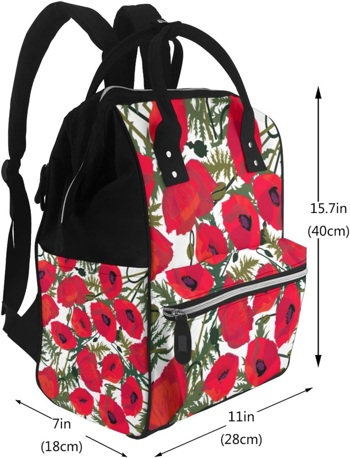 Elegant Poppy flower pattern Print Mummy backpack Large, Waterproof,Adjustable Straps for Outdoor Activities