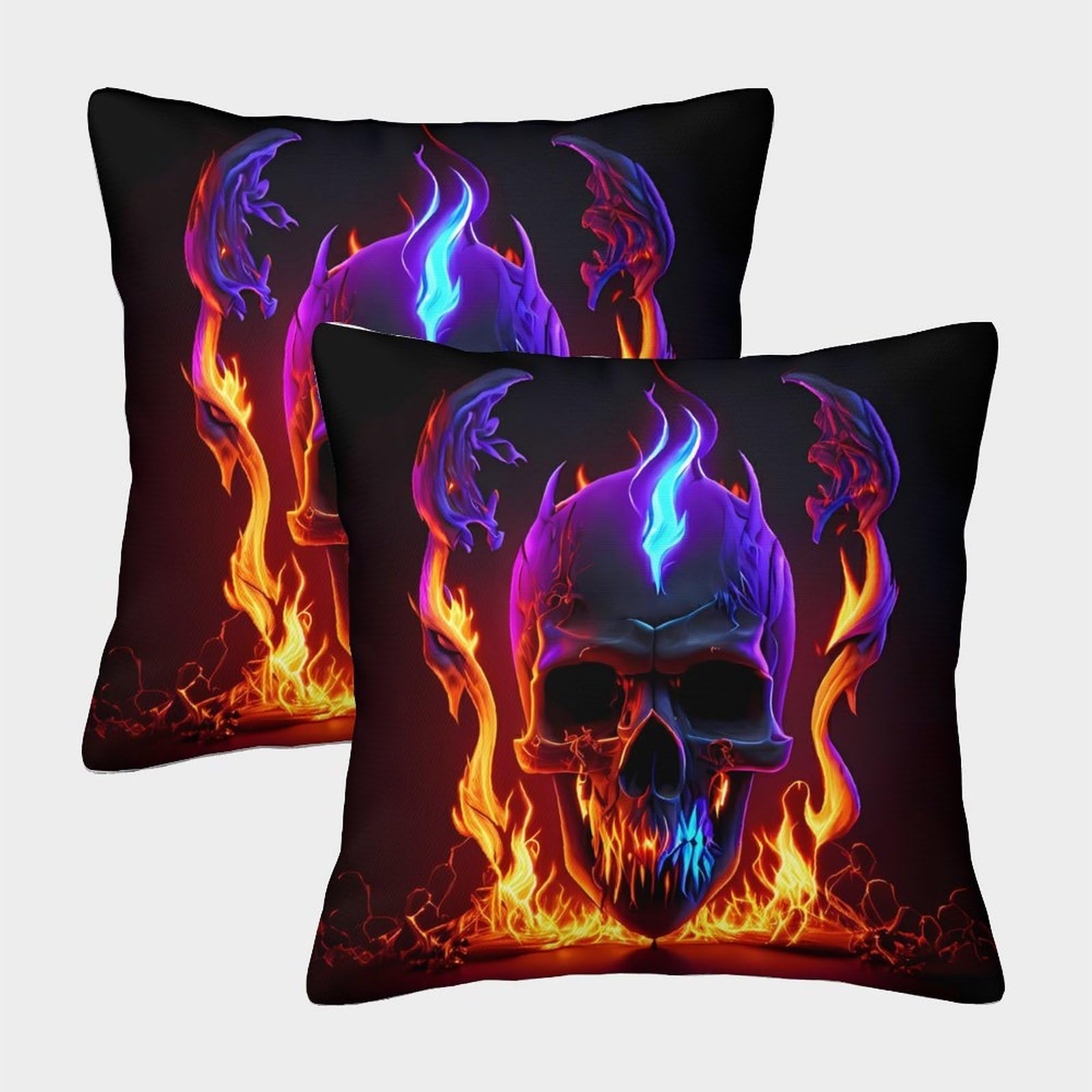 QFVANSIYO Cool Flame 3D Printed Skull Microfiber Pillowcase, Bedroom Bedding Decor Skull Pillow Cover, Breathable Machine Washable for Adults Teens 45x45cm