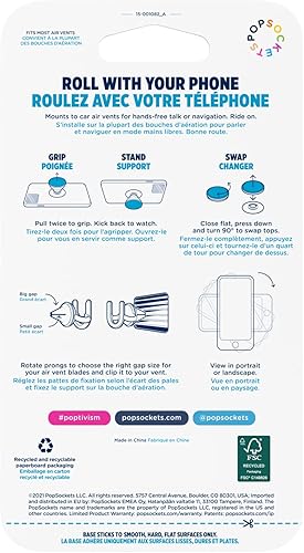 Miniatura 5 de PopSockets Paquete PopPack  Soporte manos libres de montaje de ventilación de coche no adhesivo para teléfonos inteligentes y tabletas con PopGrip