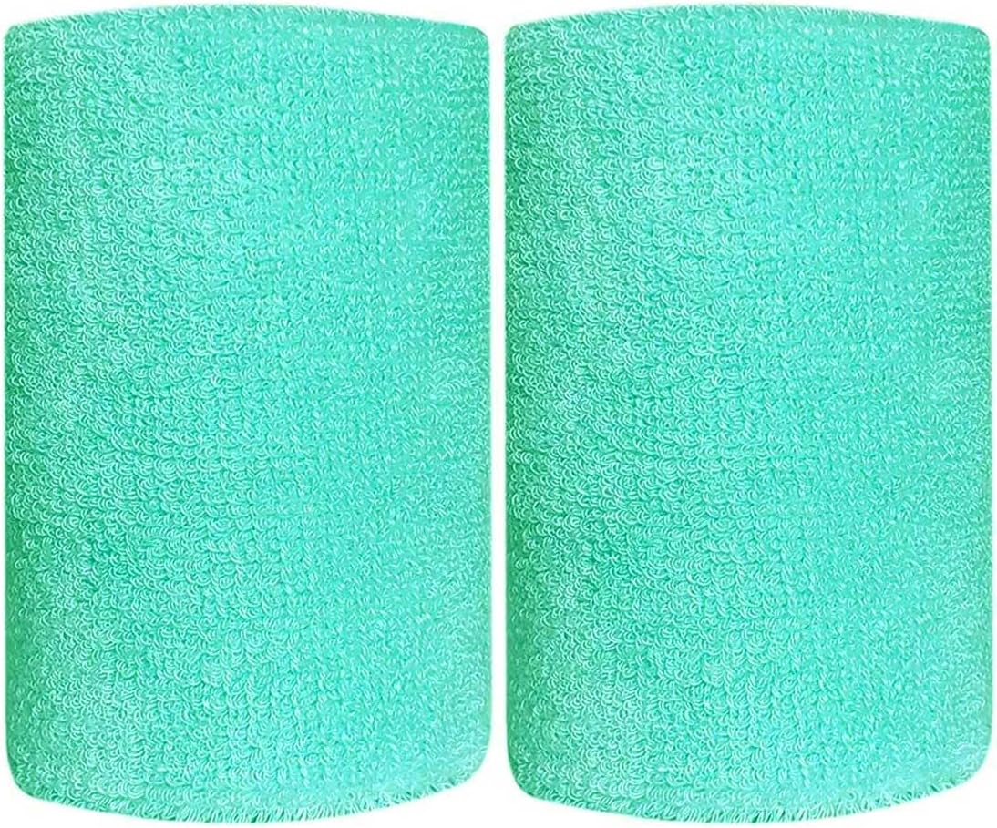 BBOLIVE 4' Inch Wrist Sweatband in 17 Different Neon Colors - Athletic Cotton Terry Cloth - Great for All Outdoor Activity(1 Pair) (Aqua Green) : Everything Else