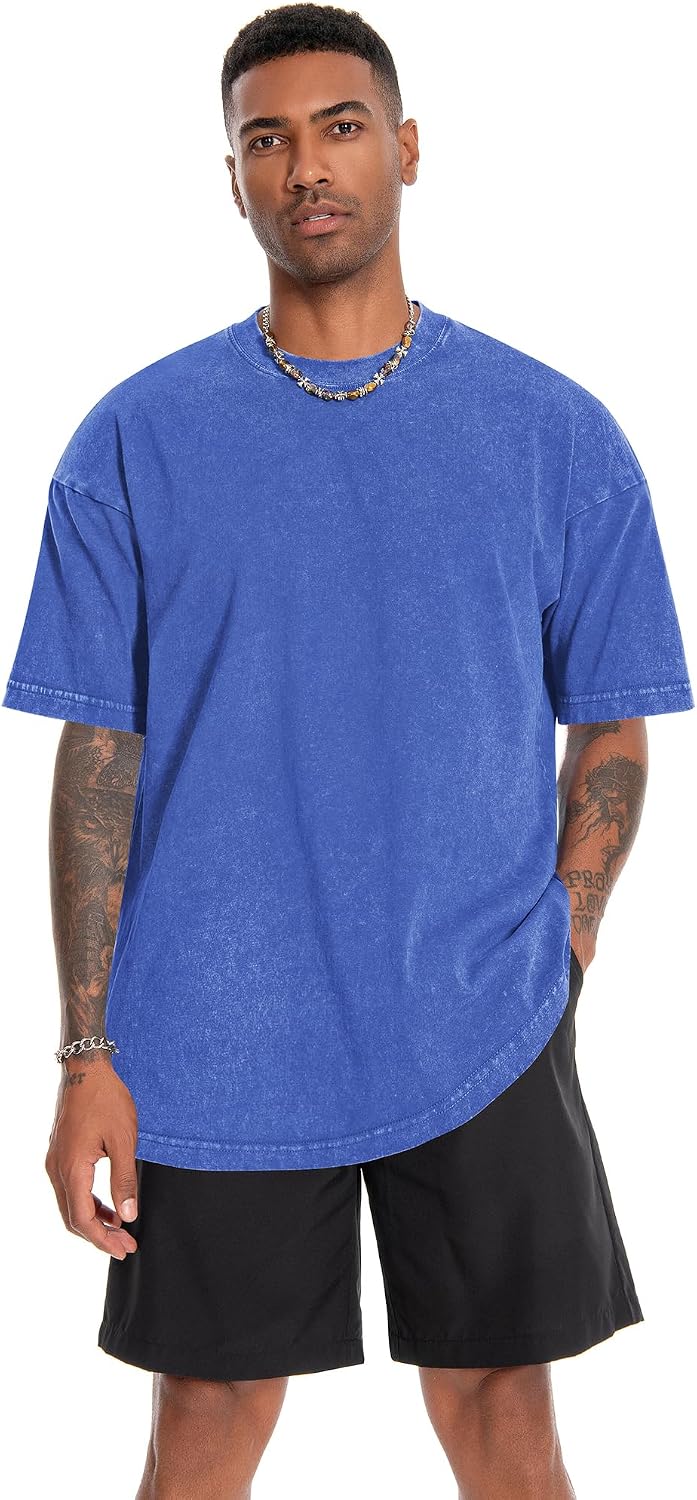 Oversized Tshirts for Men Short Sleeve Vintage Washed Basic Loose Tees |  Oversized Tshirts 100 Cotton Crew Neck Shirt Acid Wash Streetwear Outfits Summer Sports Suits 2026 thumbnail