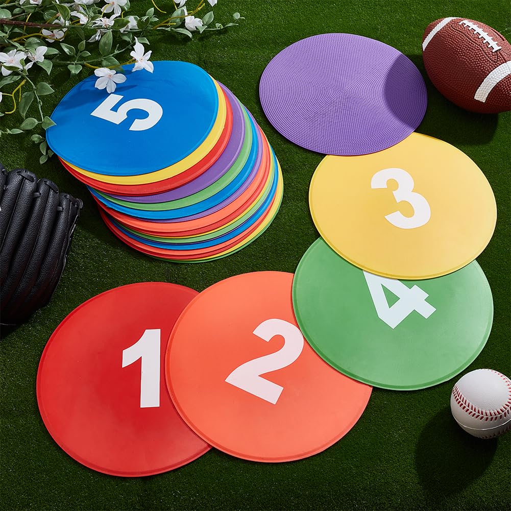 UNICRAFTALE 1 juego de marcadores de puntos deportivos TPE número 1 ~ 24 marcadores de puntos redondos antideslizantes para el suelo, puntos planos para ejercicios de movilidad, baloncesto, fútbol