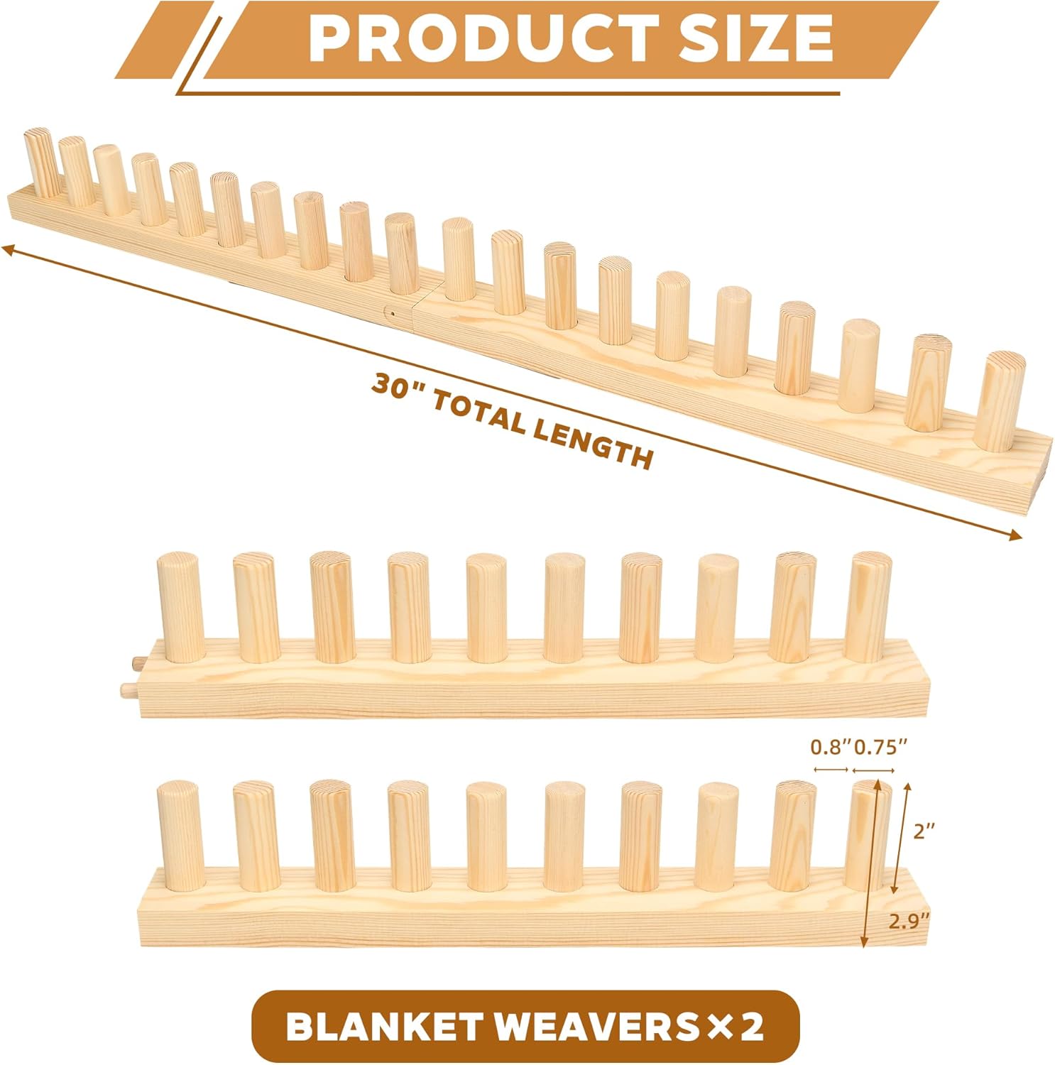 Bafeil 30" Chunky Blankets Loom Wooden Knitting Loom Adjustable Chunky Knit Blanket Loom Extra Large Hand Knitting Yarn Chunky Blanket Kit for Beginner DIY Craft Lover Gift Home Decor