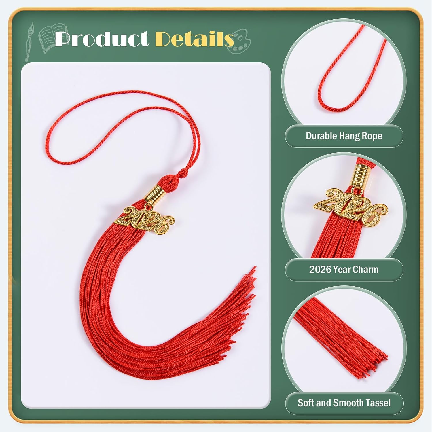 24 Pieces Graduation Tassel with 2026 Charm for Graduation Cap, Charm Graduation Tassel Decorations for Graduation Ceremony Graduation Party Supplies Accessories(Red)