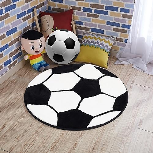 Miniatura 5 de JeogYong Alfombra de fútbol, suave y cómoda con temática deportiva, alfombra redonda para dormitorio, sala de estar, cocina, baño, decoración de