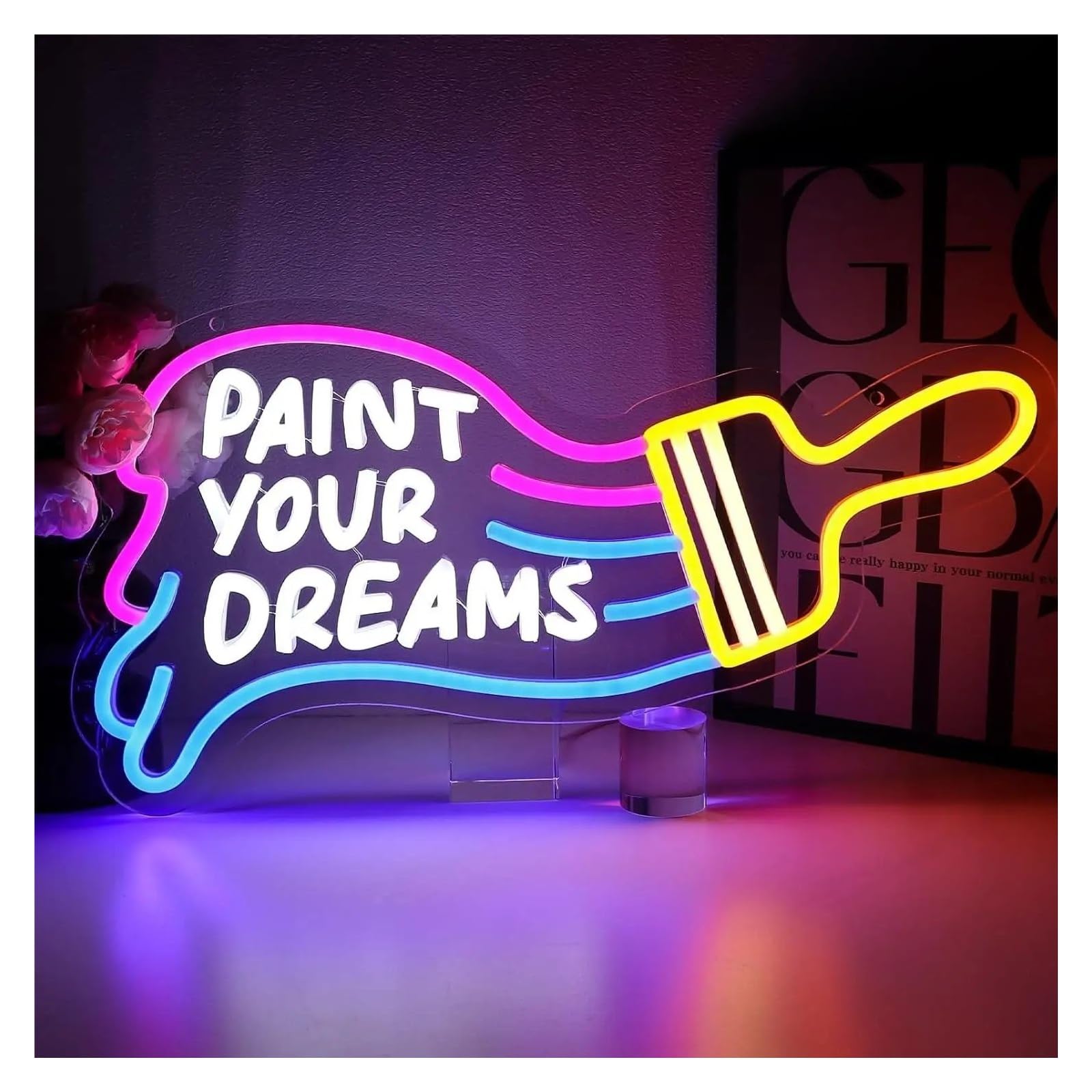 XENITE Hanging Art Neon Signs Paint Your Dreams Neon Sign USB Dimmable Lights for Art Studio Classroom Party Decoration up Kids Room 15.75x10.98in